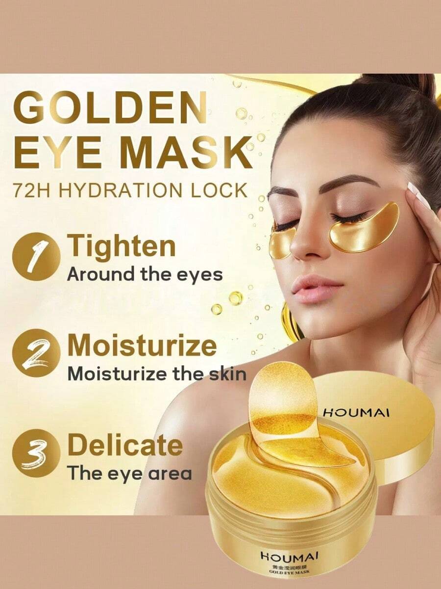 10/20/30片装黄金胶原蛋白海藻眼膜贴，7.5克/对，保湿滋润，改善眼部护理 - 金色 - 查看 1