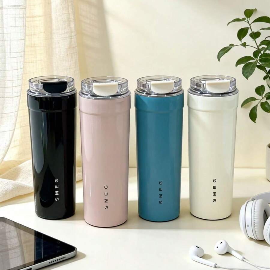 550ML Stainless Steel Large Capacity Coffee Cup, High-Quality Vacuum Insulated Travel Mug, Leak-Proof Handle, Thermal Cooling Cup For Office, Beverages - Multicolor - View 1