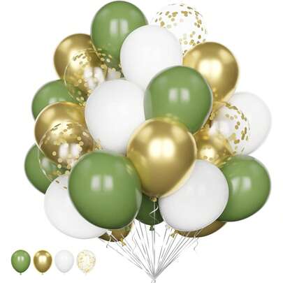 20个橄榄绿、金色金属亮片和白色乳胶气球套装，适用于婚礼、丛林主题、儿童派对、婴儿派对、生日派对装饰，气球尺寸10/12英寸
