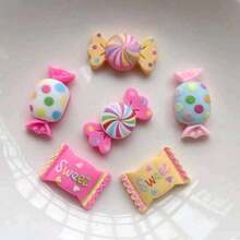 10 piezas de decoraciones planas de resina con forma de caramelos surtidos, adecuadas para scrapbooking, manualidades DIY y decoración de teléfonos, con tema de alimentos y bebidas - gemas abovedadas dulces y coloridas para proyectos creativos - Mezclar colores aleatoriamente - Ver 10