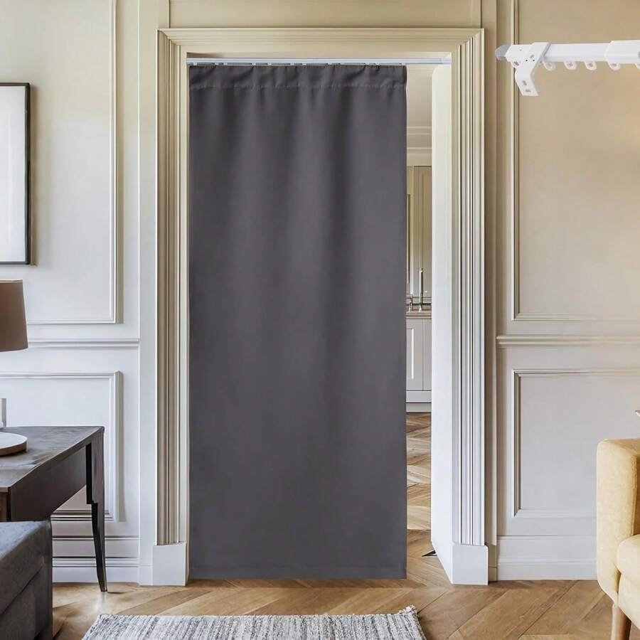 Patio Door Curtain Sound Blocking, Bedroom Privacy Room Divider Curtain Screen Partitions, Thermal Insulated Blackout Closet Sliding Door Curtain (1 Panel, 8.3ft Wide By 7ft Long, Gray) - 灰色(附可調式天花板軌道) - 查看 1