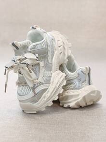 1 Pair 2026 New Children's Mecha Sports Shoes, Boys & Girls Mesh Chunky Sneakers, Soft Sole Non-Slip Functional Shoes, Toddler Walking Shoes, Fashionable Thick-Soled Casual Shoes - Beige - View 6