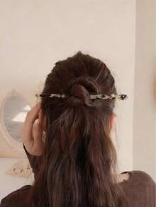 1/5pcs Women Marble Acrylic Hair Clips, 7-Inch Vintage Leopard Print Hair Sticks, Suitable For Thick & Thin Hair, Bohemian Style For Wedding, Party, Valentine's Day, Birthday Gift, Elegant Tortoiseshell Hair Forks, Suitable For Chinese Clothing & Daily Hairstyles, Spring/Summer Hair Accessories - Multicolor - View 5