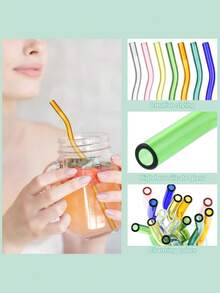12 Pcs Reusable Wavy Colorful Glass Straws,20cm X8 Mm Shatter Resistant Cute Drinking Straws With 1 Clean Brush For Beverages,Coffee,Juice,Cocktail,Teas - Multicolor - View 5