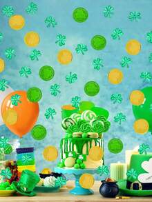 塑料幸运币和三叶草纸屑桌饰，爱尔兰幸运三叶草纸屑，圣帕特里克节桌饰，适用于圣帕特里克节派对装饰、伴手礼、生日派对、迎婴派对、婚礼装饰 - 彩色 - 查看 4