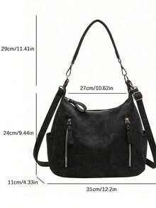 Fashionable New Large-Capacity Bag For Women, Versatile Retro Crossbody Bag, Textured Shoulder Commuter Tote Bag, Simple Frosted Armpit Bag, Niche College Student Shoulder Bag, Fashionable Personalized, Beautiful Shoulder Bag , Office Bag - Black - View 6