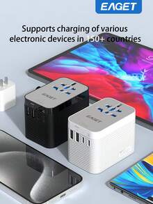 EAGET 通用旅行适配器，20W PD快充，3A国际电源适配器，2个USB-A接口，2个USB-C接口，一体式全球墙式充电器，兼容美国、欧盟、英国、澳大利亚、亚洲及200多个国家和地区，支持Nano快充 - 複色 - 查看 4