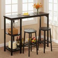 Mesa de Bar, Barra de Cocina,Comedor Viene con Dos Sillas para Barras y 3 Niveles de Estantes, Adecuado para Cocina y Bar Comedor (Negro) - por defecto - Ver 3