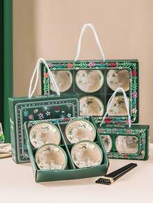 1 Set Camellia Flower Gift Box Tableware Set, Camellia Flower 2/4/6 Bowls & Chopsticks Combination, Alloy Chopsticks, Suitable For Family Dining, Gift, Holiday, Party Tableware - Multicolor - View 6