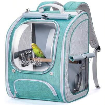 Bird Backpack Carrier For Small Birds Cockatiel Parrot Bird Carrier With Standing Perch And Comfy Mat Breathable And Portable Bird Backpack For Vet Visit Shopping And Outdoor Adventure Blue