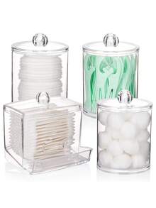10oz Transparent Bathroom Vanity Organizer Set, A Four-Piece Set With Lids, Including A Small Square Swab Storage Box. The Stackable Design Is Perfect For Storing Dental Floss, Bath Salts, Cotton Balls, And Other Items. - Multicolor - View 2