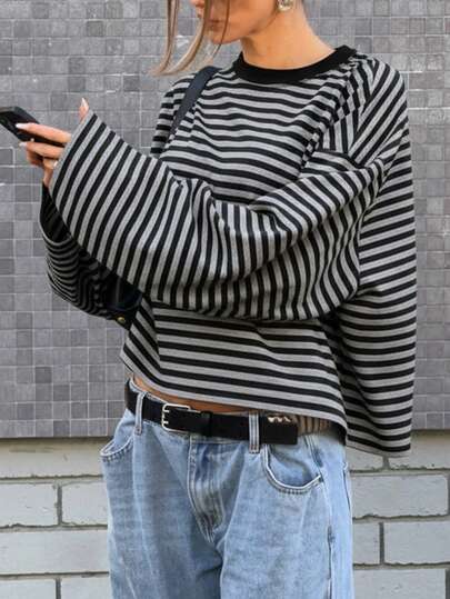 QUNGIGU Women's Long Sleeve Shirts Casual Crew Neck Basic Fall Tops Loose Fit Comfy