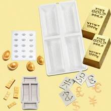 1pc Gold Bar & Gold Brick Chocolate Silicone Mold, DIY Gold Coin & Gold Ingot Kneading Silicone Mold, Mousse Cake Mold - Multicolor - View 2