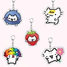 1pc/5pcs Acrylic Cute Cartoon Line Cat Keychain Clown Cat Pink Girl Cat Heart Balloon Kitten Animal Theme Keychain Pendant Car Keychain Back Pack Ornament Bag Accessories School Bag Accessories Purse Pendant Car Keychain Suitable For Gift Car Accessories Bag Charm Animal Goth Y2k - 彩色 - 查看 5