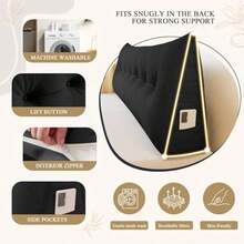 Superior Bronz Headboard Pillow Queen Large Triangular Wedge Headboard Pillow For Reading And Resting Backrest Positioning Support Pillow With Removable Cover Black - Black - View 5
