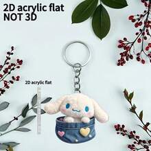 1pc Sanrio Cinnamon Dog 2D Acrylic Keychain | Cute And Practical, Ideal For Holidays And Gifts, With Stainless Steel Chain, Cartoon Theme - Multicolor - View 4