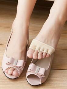 1 Pair Soft Cushioned Anti-Slip Toe Socks, Relieve Foot Pain, Lightweight Open Toe Socks Suitable For Yoga, Dance And Daily Use/Foot Pain Relief/Skin-Friendly - Beige - View 5