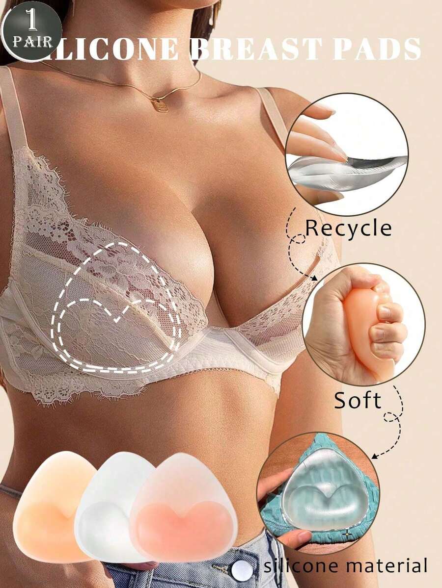1 Pair Soft & Skin-Friendly Silicone Breast Pads – Push-Up Enhances Small/Flat Breasts | Non-Slip, Waterproof & Sweat-Proof, Invisible Built-In Pads For Bras, Swimsuits & Bikinis - Multicolor - View 1