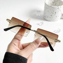 5副/2副/1副长方形无框装饰眼镜，百搭个性街头时尚眼镜，男女皆宜，大框显瘦，日常生活及户外旅行必备单品 - 彩色 - 查看 3