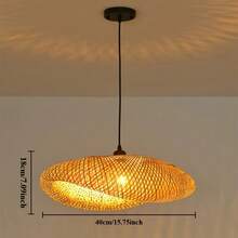 40厘米乡村风格吊灯灯罩 - 手工竹制吊灯，适用于厨房岛台、餐厅和农舍天花板（仅含灯罩）