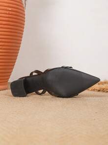 Spring New Fashion Women's Pointed Toe Wedding High Heels, Thick Heel Black Bow Tie Casual Comfortable Shoes - Black - View 4