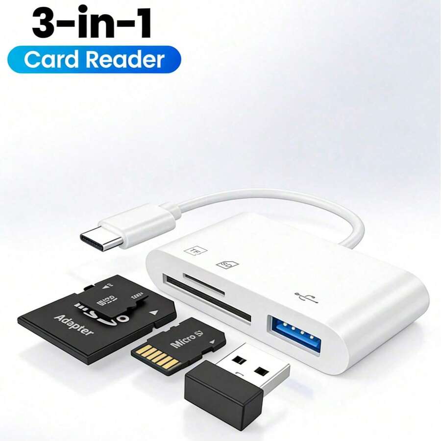 Lector de tarjetas 3 en 1 USB-C a SD/Micro SD, adaptador lector de tarjetas tipo C a SD, compatible con dispositivos tipo C. Admite tarjetas Compact Flash/CF/SD/MicroSD, adecuado para tabletas, portátiles y dispositivos Android. Plug and play, ranuras duales para SD/TF (Micro SD), fácil de insertar y extraer, compatible con tarjetas SD, SDHC, SDXC, MicroSD, MicroSDHC, MicroSDXC, aplicable para cámaras de salpicadero, cámaras exteriores y talla grande. - Blanco - Ver 1