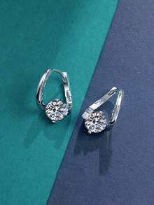2pcs 925 Sterling Silver 1Carat X 2 Moissanite Earrings, Suitable For Women's Daily Wear, Parties, Vacations, Valentine's Day, Mother's Day, Birthday, Wedding Anniversary Jewelry Gift - EH0016M - View 3