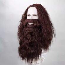 22inch Curly Wizard Hair Accessories Set - Synthetic Fiber, Brown Costume Accessories, Perfect For Men's Halloween And Christmas Roleplay - Ideal Choice - Brown - View 2