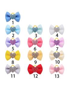2pcs Dopamine Color Series Heart Bow Hair Ties, Simple, High-End, And Elegant Elastic Headbands For Small To Medium-Sized Long-Haired Dogs, Perfect Pet Accessories For Occasions Like Valentine's Day And Weddings - Multicolor - View 10