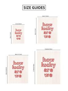 1pc Frameless Banner With A Red Bubble Letter Print Reading "How Lucky Are We" On A Light Pink Wavy Stripe Background. Suitable For Living Room, Bedroom, And Dormitory Decoration. - Multicolor - View 8