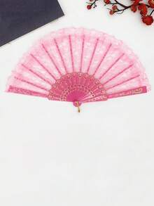 1pc/2pcs Vintage European Lace Floral Pattern Handheld Folding Fans, Suitable For Spring/Summer, Decoration, Parties, Dances, Photography Props