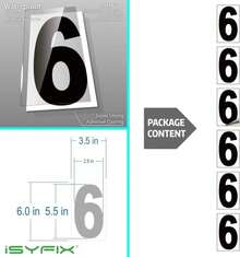 ISYFIX Black Vinyl Number 6 (Six) Stickers - 6 Pack 6 Inch - Premium Decal, White Background, Pre-Spaced For Mailbox, Signs, Window, Door, Cars, Trucks, Home, Business, Address, Indoor &Amp; Outdoor - ColorN - View 2
