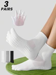 1/2/3双装男士纯色五指袜，防臭吸湿运动缓冲按摩趾袜，情侣袜 - 彩色 - 查看 1