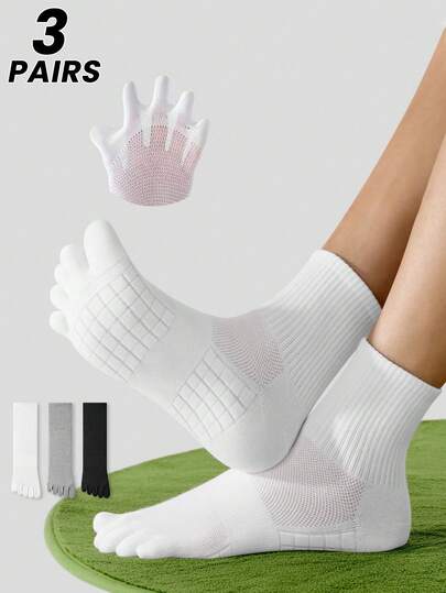 1/2/3 đôi tất nam năm ngón màu trơn, tất thể thao có đệm massage, kháng mùi, thấm hút mồ hôi, dành cho các cặp đôi.