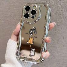 トライクキャット電気メッキクリームウェーブパターン 17、16、15、14、13、12、11、Pro Max、Plus、Air電話でケース - シルバー - チェックする 3