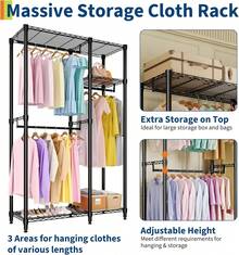 Dragonpad 76.5inch Tall Heavy Duty Clothes Rack Garment Rack For Hanging Clothes, Freestanding Clothes Rack Portable Closet Organizer And Storage With Hanging Rods, Adjustable Shelves Closet Wardrobe For Bedroom Cloakroom - (2+1) 76.5"H X 41.6"L X 15.5"W - View 5