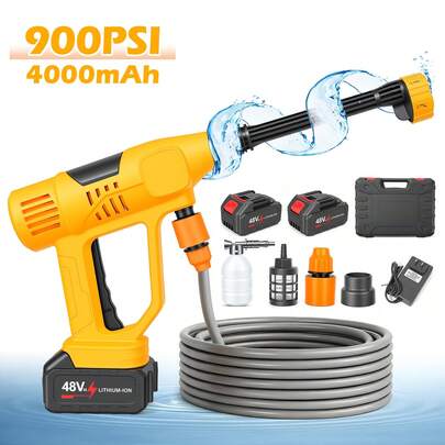 Portable 21V Wireless Pressure Washer, 900PSI Self-Priming Cleaner With 6-In-1 Nozzle & 10-Speed Control, Dual Batteries For Car Washing Garden Cleaning