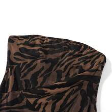 Women's Tube Top Dress Slim Strapless Backless Mesh Patchwork Tropical Leopard Print High Slit Long Dress for Party Club Night - Marrón - Ver 9