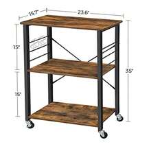 VASAGLE - Estante de Cocina con Ruedas Carrito de Servir con 3 estantes Carrito de Cocina Estante de microondas para Mini Horno Tostador con 6 Ganchos Estilo Industrial café rústico y Negro - Marrn Marrón rústico - Ver 7