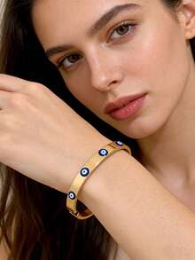 1 件欧式不锈钢邪眼设计女士手链，适合派对、聚会和日常佩戴