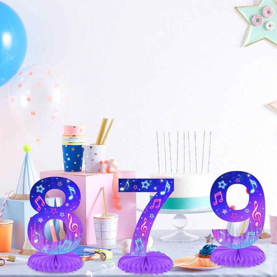 Trang trí bàn tiệc sinh nhật số 1-9, chủ đề nhạc KPOP, hình tổ ong, thích hợp cho tiệc sinh nhật và kỷ niệm. - Nhiều màu - Xem 1