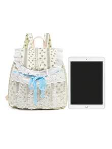 LECEY Large Capacity Fashionable & Versatile Canvas Backpack - Light Grey - View 5