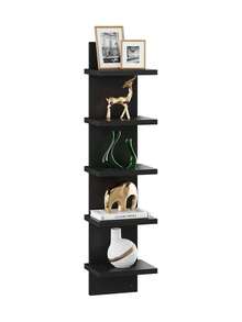 1pc Floating Storage Shelf Wall Rack, Book/Magazine Organizer, Decorative Wall Shelf, Hanging Storage Rack, Boho Nordic Style Wall Mount Rack For Bedroom, Living Room, Dining Room, Kitchen, Office, Small Plant/Figurine Display - Black and White - View 2