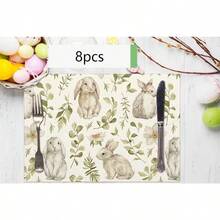 1/2/4/6/8/300 Pcs Luxury Placemat Set, Featuring Modern Minimalist Easter Bunny Pattern Design. Size: 12*18 Inches/30*45 Cm, Multiple Patterns Available, Suitable For Easter Dining And Home Decor. - Multicolor - View 13