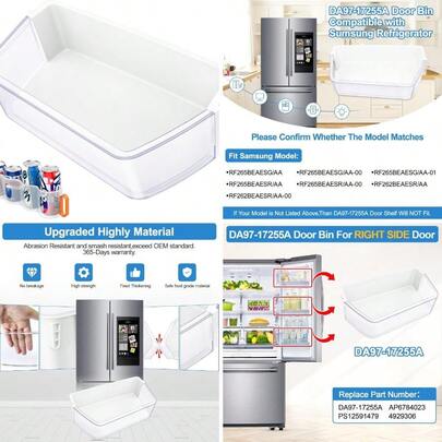 UPGRADED DA97 - 17255A Refrigerator Door Bin Compatible With Refrigerator Door Shelf Right Fridge Door Shelf Parts AP6784023, RF265BEAESG/AA, RF265BEAESR/AA, RF262BEAESR Door Shelves