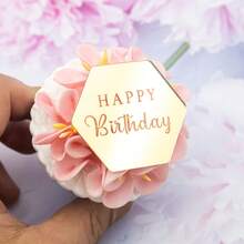 6个六边形生日快乐亚克力纸杯蛋糕装饰插牌 - 彩色 - 查看 3