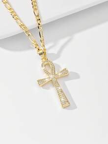 1件欧美经典铜镶嵌锆石卡通十字架吊坠项链，限量版“守护之光”，适合作为圣诞节/感恩节/万圣节/母亲节/情人节礼物送给情侣/朋友/教父母，也适合天主教初领圣体、日常及节日佩戴祈祷。 - 金黃色 - 查看 4