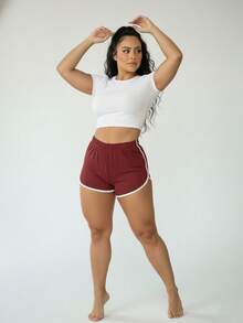 Women's Loose Fit Cotton Sweat Shorts For Gym - 紫紅色 - 查看 4