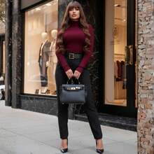 Cacharrel Women's Knitted Top, Comfortable, Cold Weather - RƯỢU - Xem 7