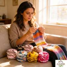 1卷多色冰棒色毛线,柔软粗线,适合DIY钩编,可用于制作手工毯子、围巾、帽子、靠垫或其他家居装饰品。 - 彩色 - 查看 4